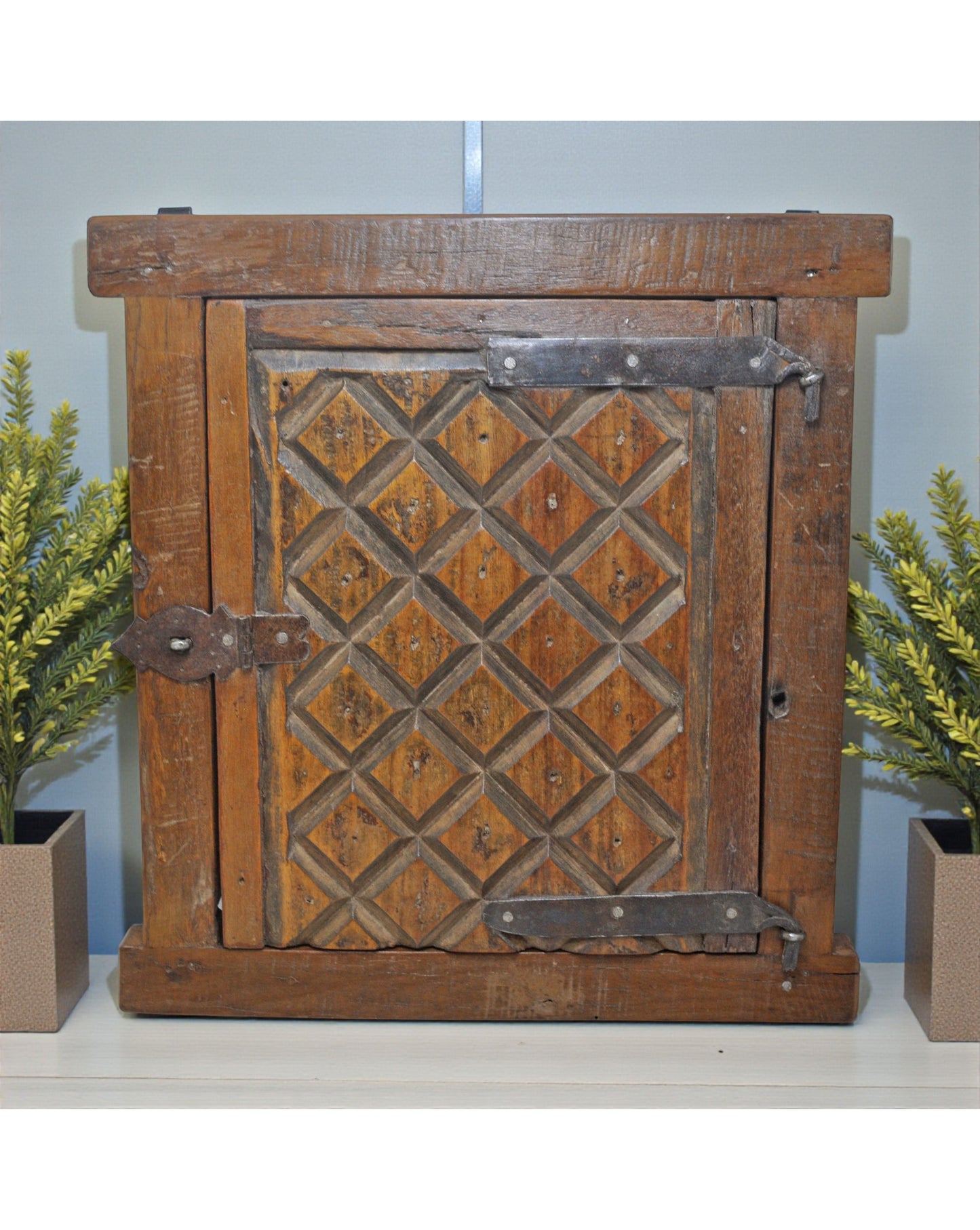 Antique Wooden Wall Décor Window Panel Frame Original Old Hand Crafted