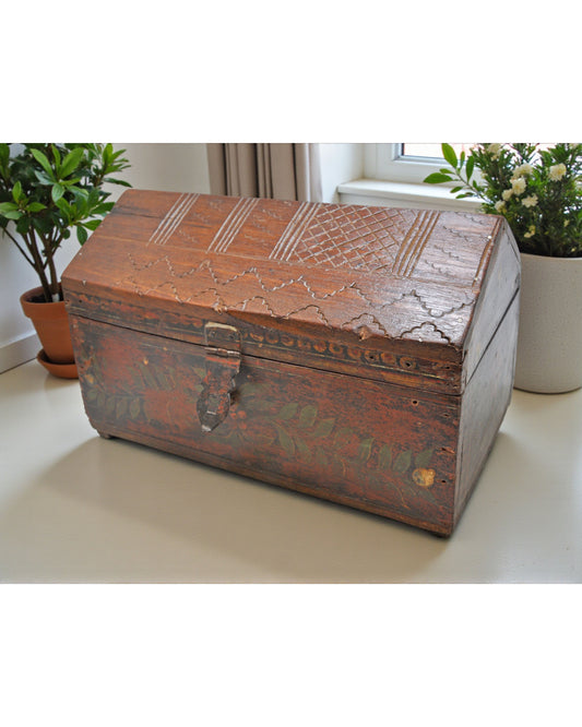 Vintage Wooden Hut Shape Storage Chest Box Original Old Hand Crafted Painted
