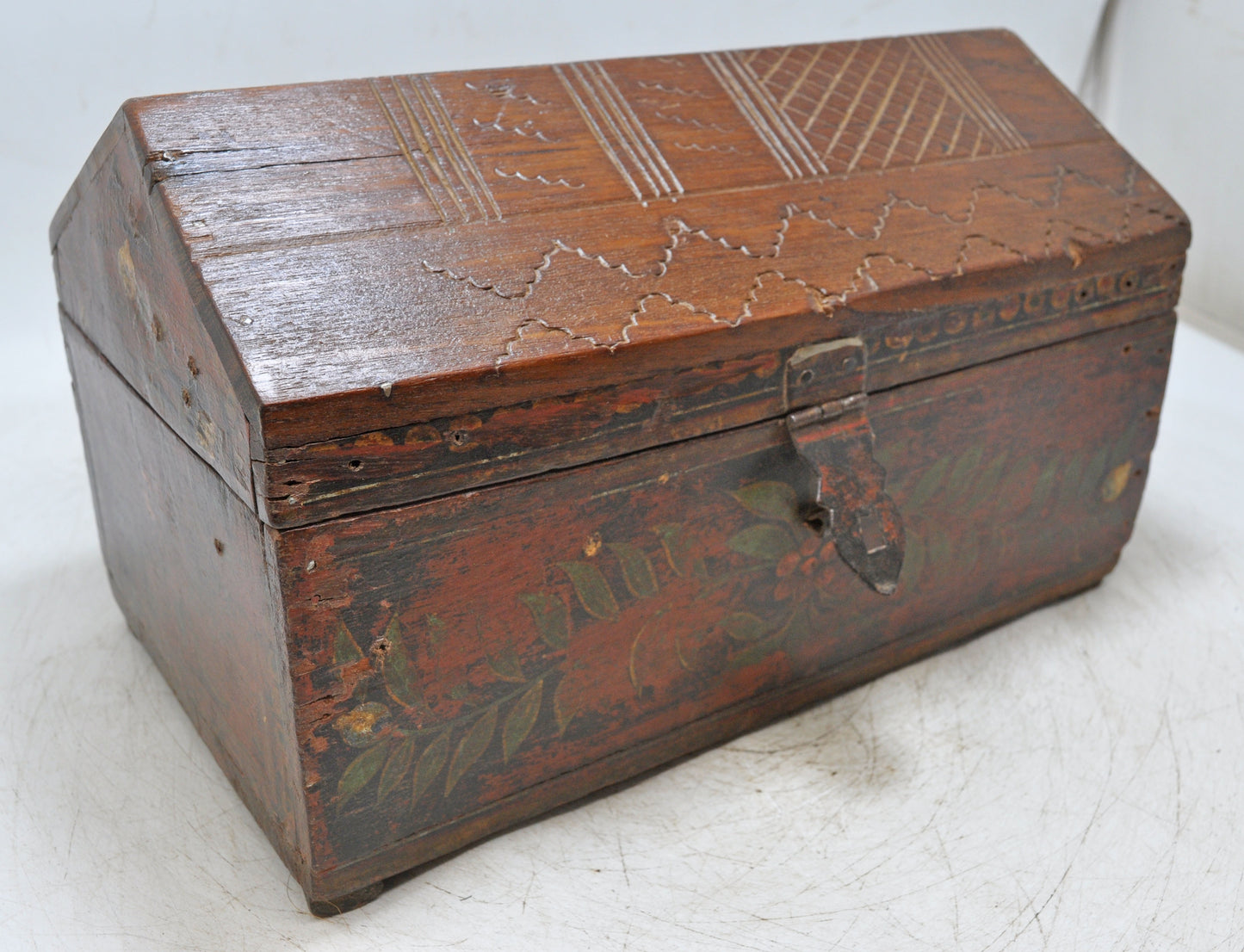 Vintage Wooden Hut Shape Storage Chest Box Original Old Hand Crafted Painted