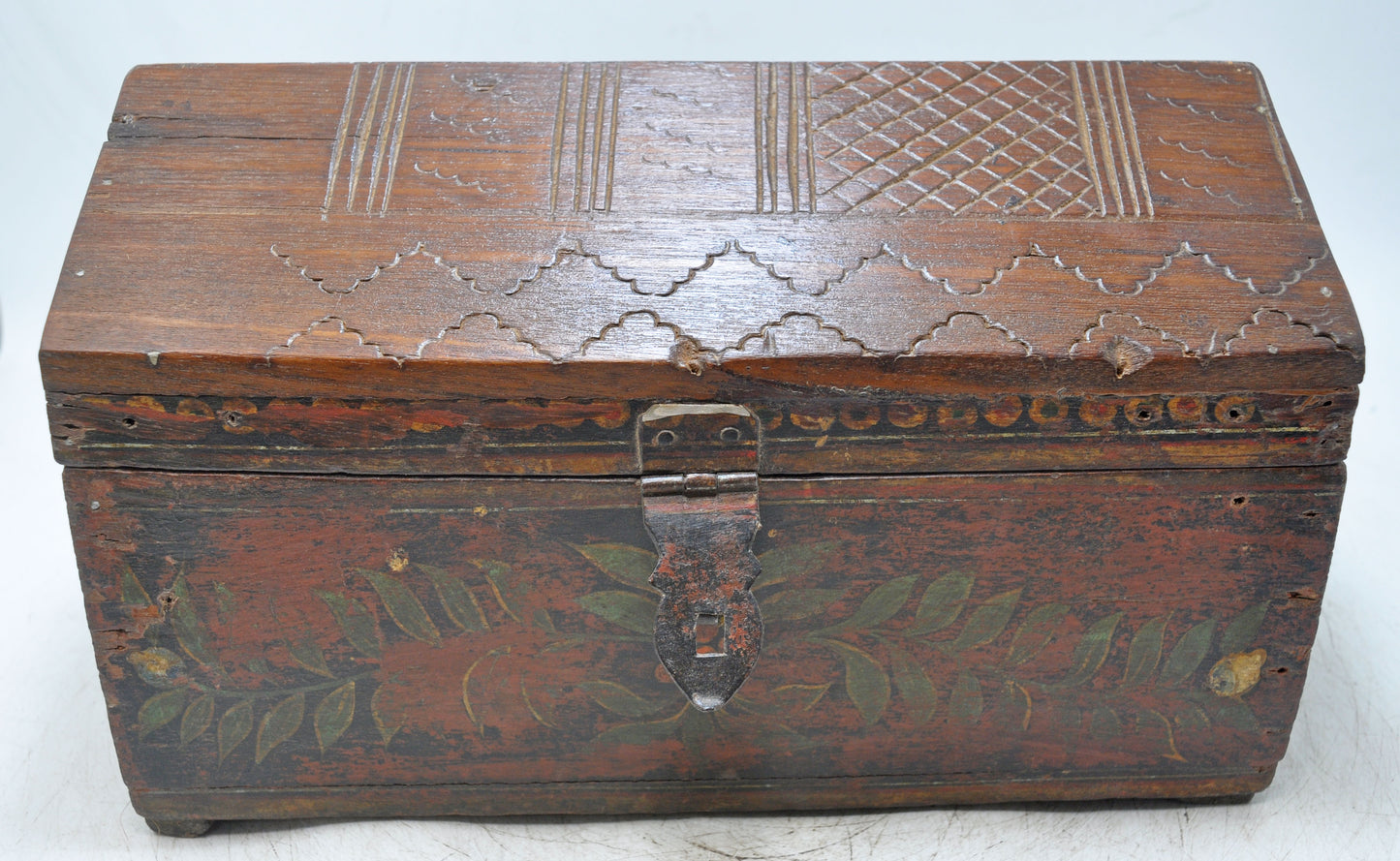 Vintage Wooden Hut Shape Storage Chest Box Original Old Hand Crafted Painted