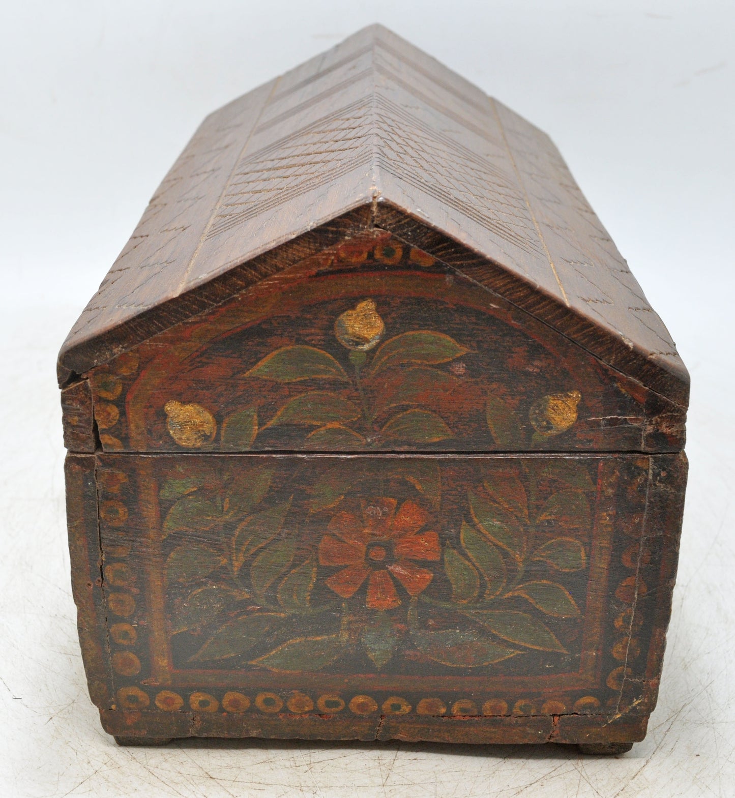 Vintage Wooden Hut Shape Storage Chest Box Original Old Hand Crafted Painted