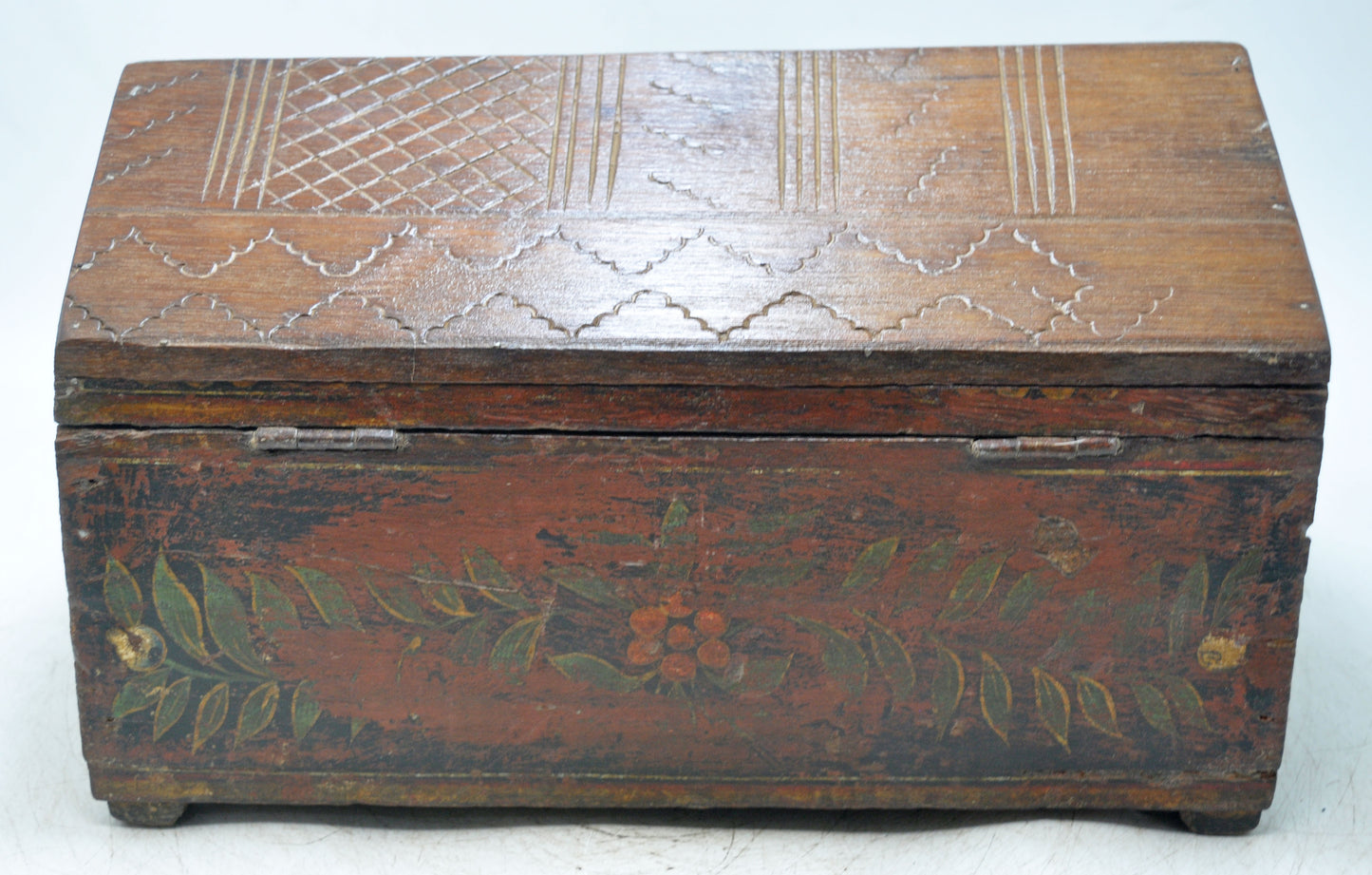 Vintage Wooden Hut Shape Storage Chest Box Original Old Hand Crafted Painted