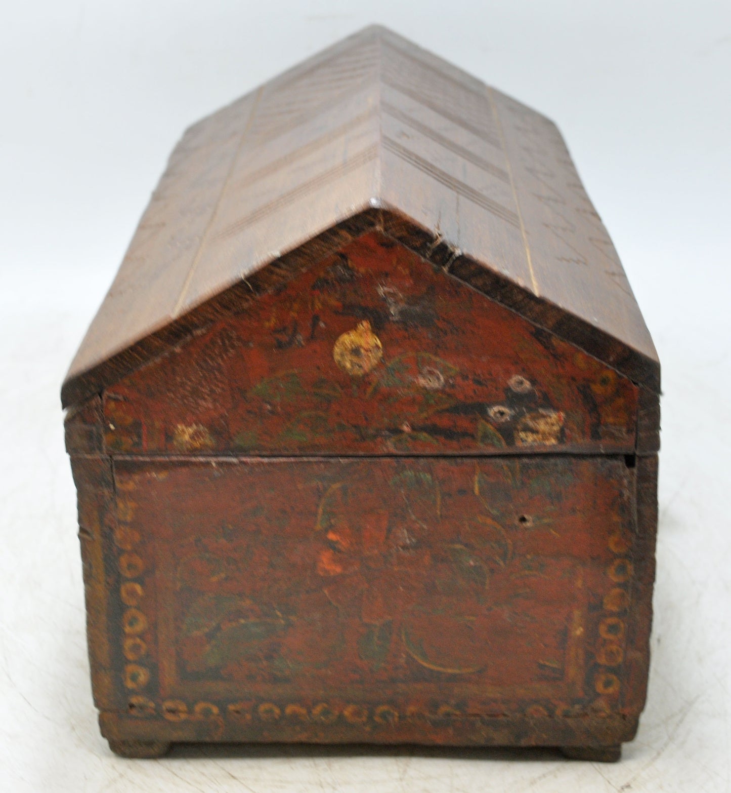 Vintage Wooden Hut Shape Storage Chest Box Original Old Hand Crafted Painted
