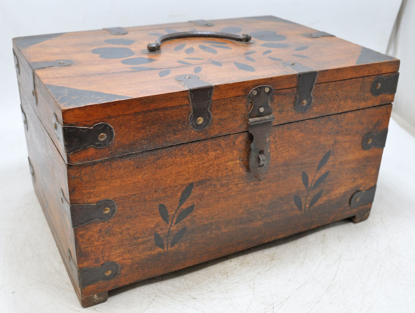 Vintage Wooden Storage Chest Box Original Old Hand Crafted Metal Fitted