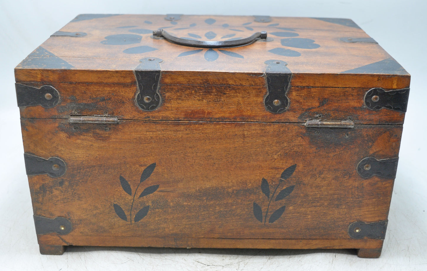 Vintage Wooden Storage Chest Box Original Old Hand Crafted Metal Fitted