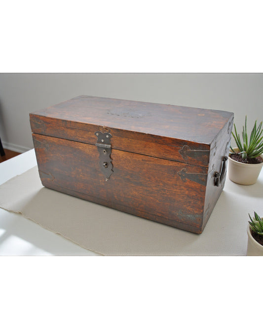 Vintage Wooden Storage Chest Box Original Old Hand Crafted Metal Fitted