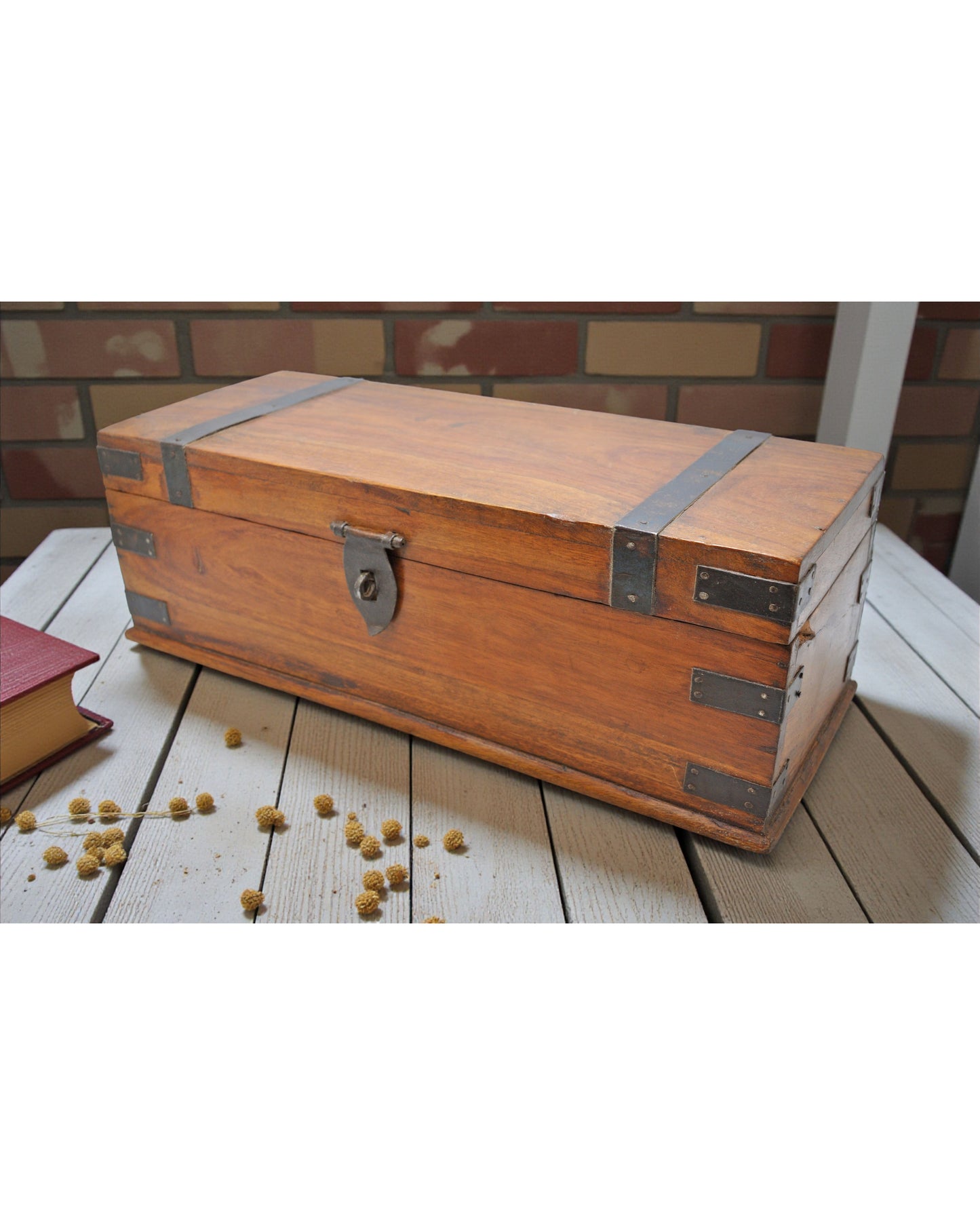 Vintage Wooden Storage Chest Box Original Old Hand Crafted Metal Fitted