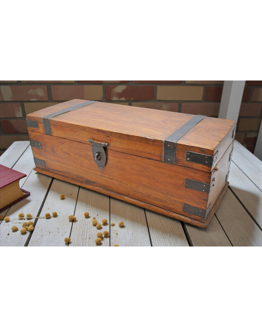 Vintage Wooden Storage Chest Box Original Old Hand Crafted Metal Fitted
