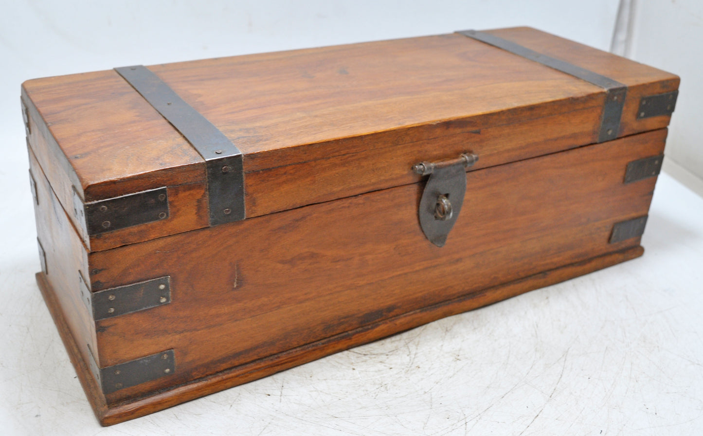 Vintage Wooden Storage Chest Box Original Old Hand Crafted Metal Fitted