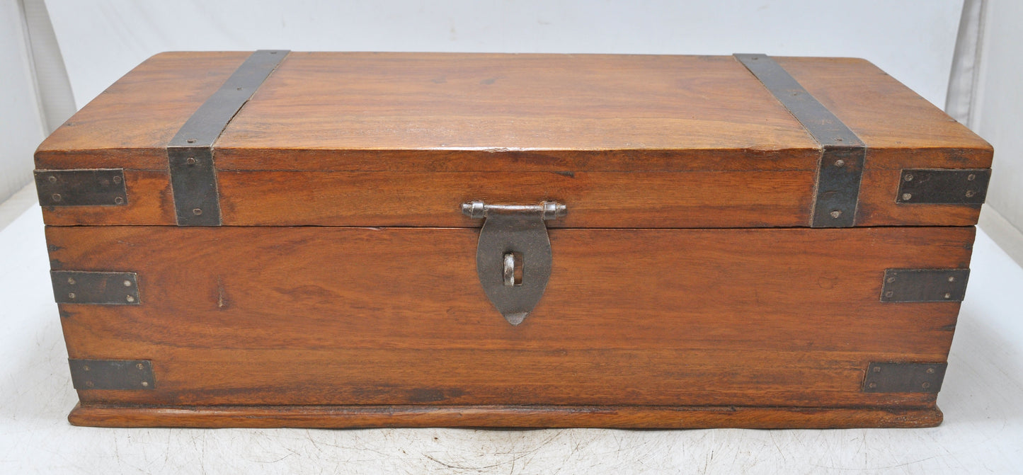 Vintage Wooden Storage Chest Box Original Old Hand Crafted Metal Fitted