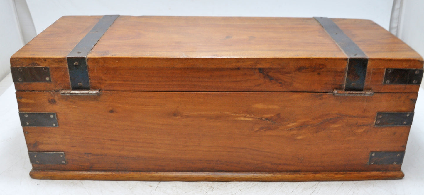 Vintage Wooden Storage Chest Box Original Old Hand Crafted Metal Fitted
