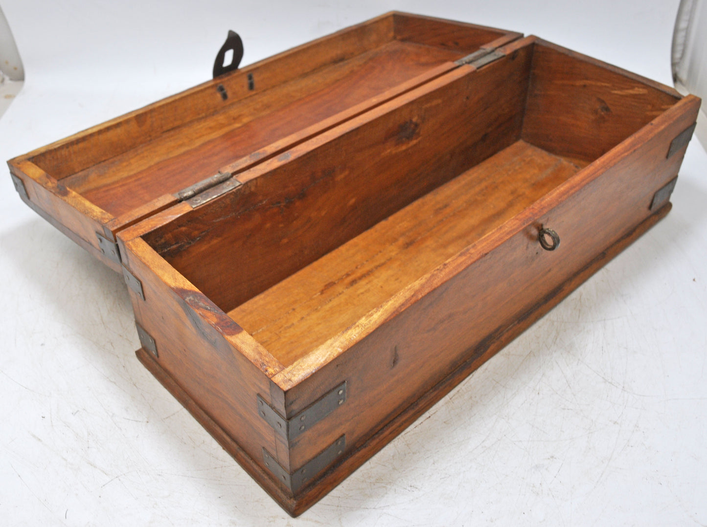 Vintage Wooden Storage Chest Box Original Old Hand Crafted Metal Fitted