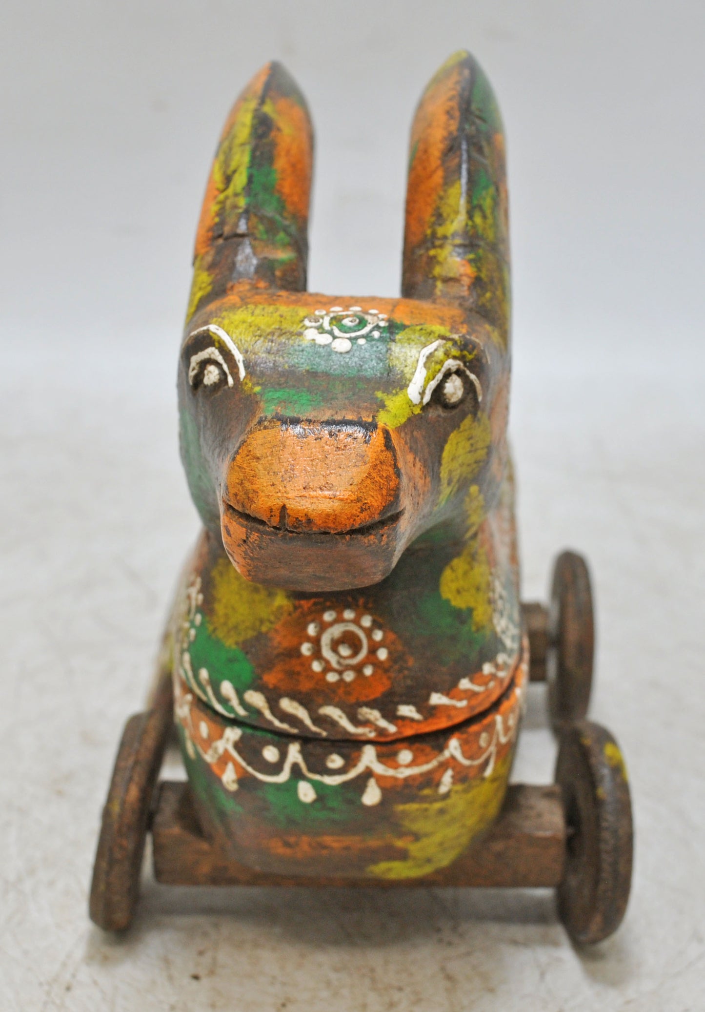 Hand Carved Wooden Ram on Wheels Figurine Spice Box Rustic Hand Painted