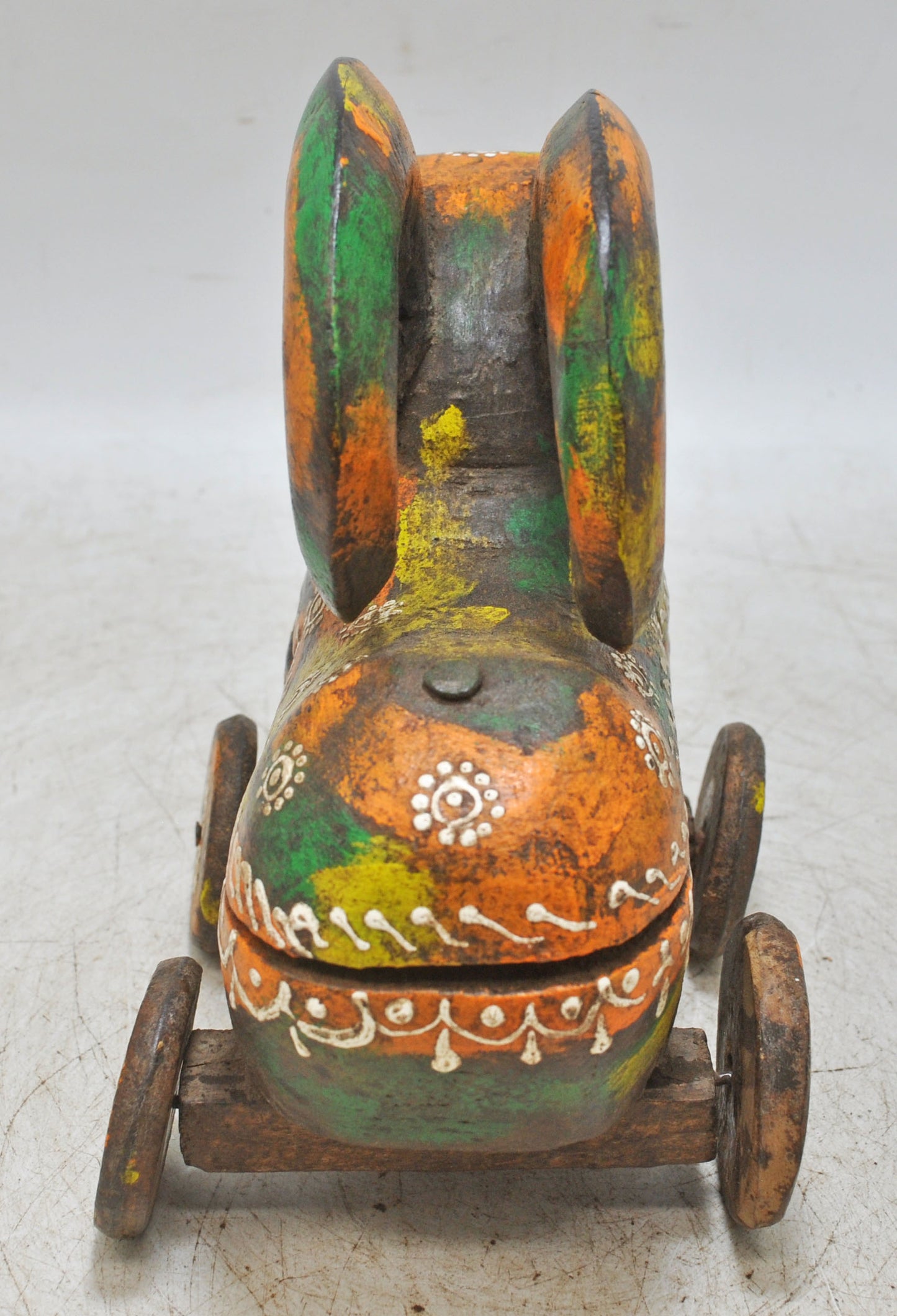 Hand Carved Wooden Ram on Wheels Figurine Spice Box Rustic Hand Painted
