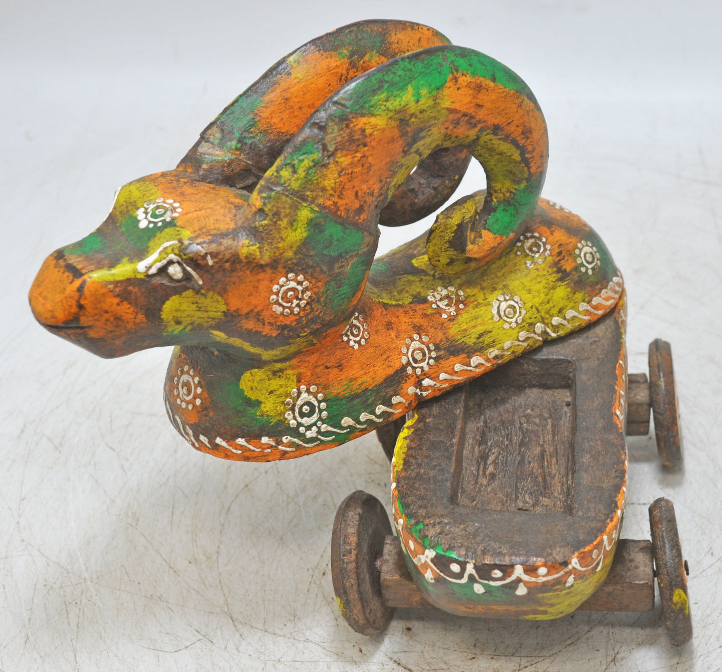 Hand Carved Wooden Ram on Wheels Figurine Spice Box Rustic Hand Painted