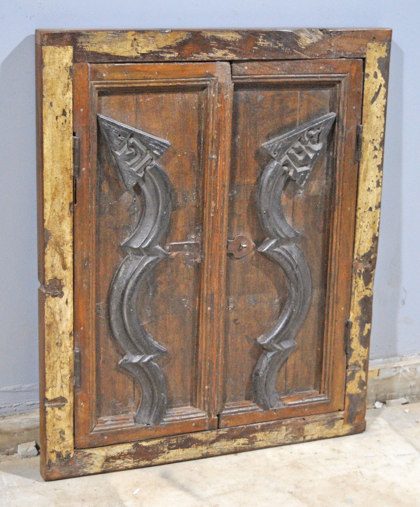 Antique Wooden Wall Décor Large Window Frame With 2 Panels Original Old Hand Crafted