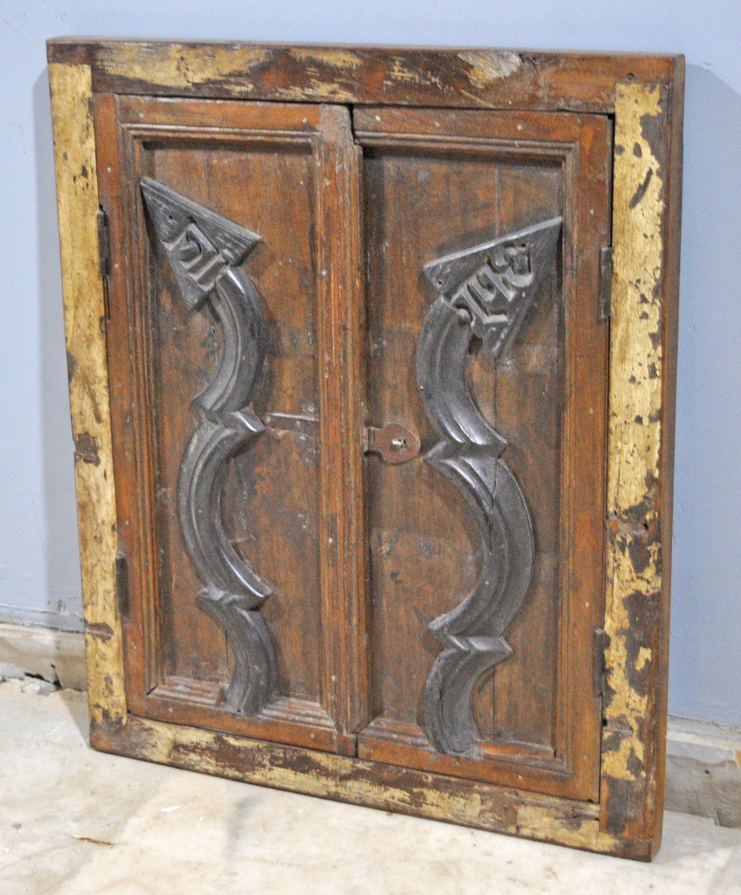 Antique Wooden Wall Décor Large Window Frame With 2 Panels Original Old Hand Crafted