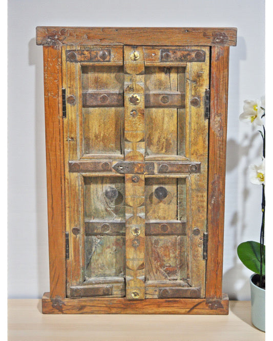 Antique Wooden Wall Décor Large Window Frame With 2 Panels Original Old Hand Crafted