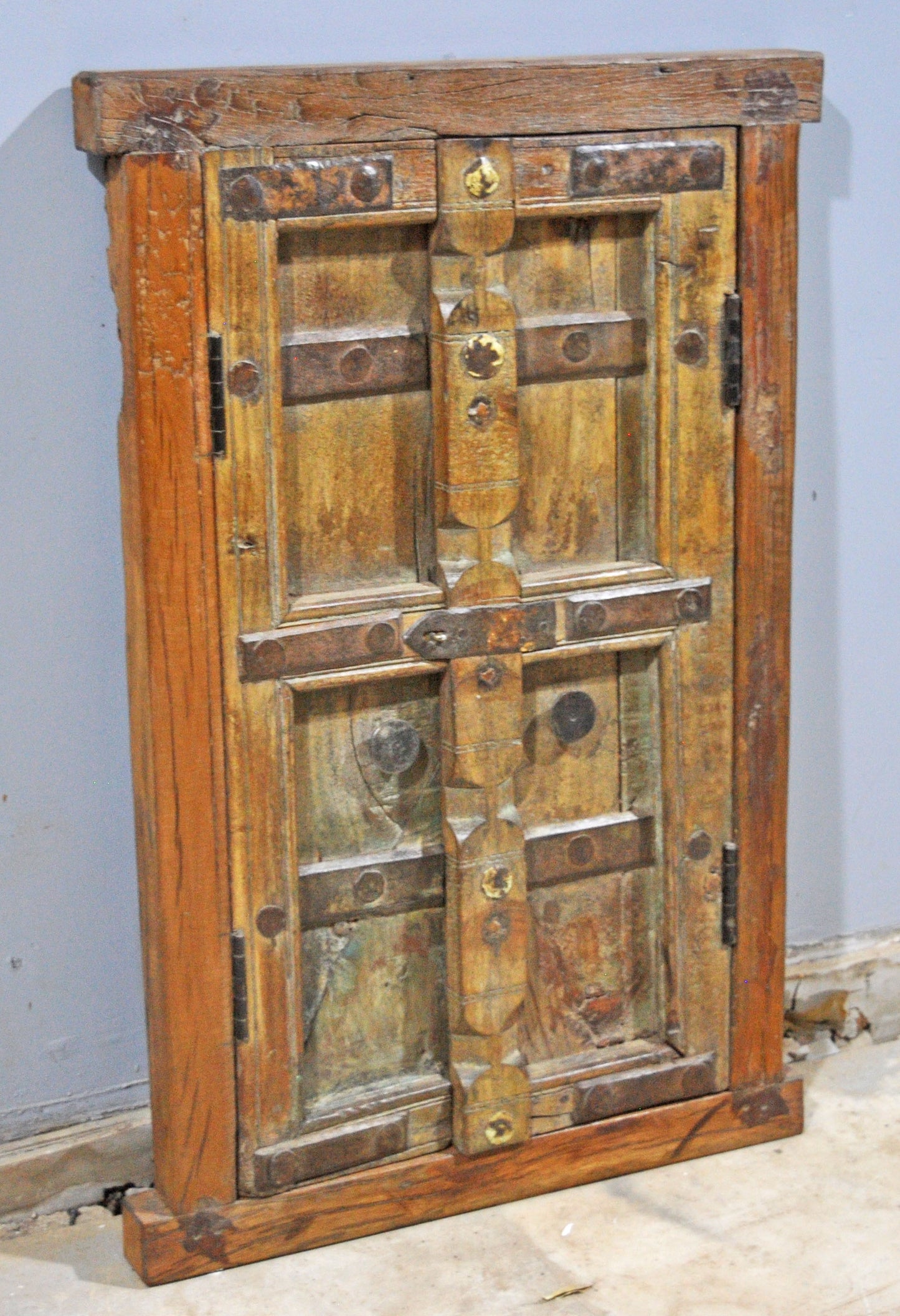 Antique Wooden Wall Décor Large Window Frame With 2 Panels Original Old Hand Crafted
