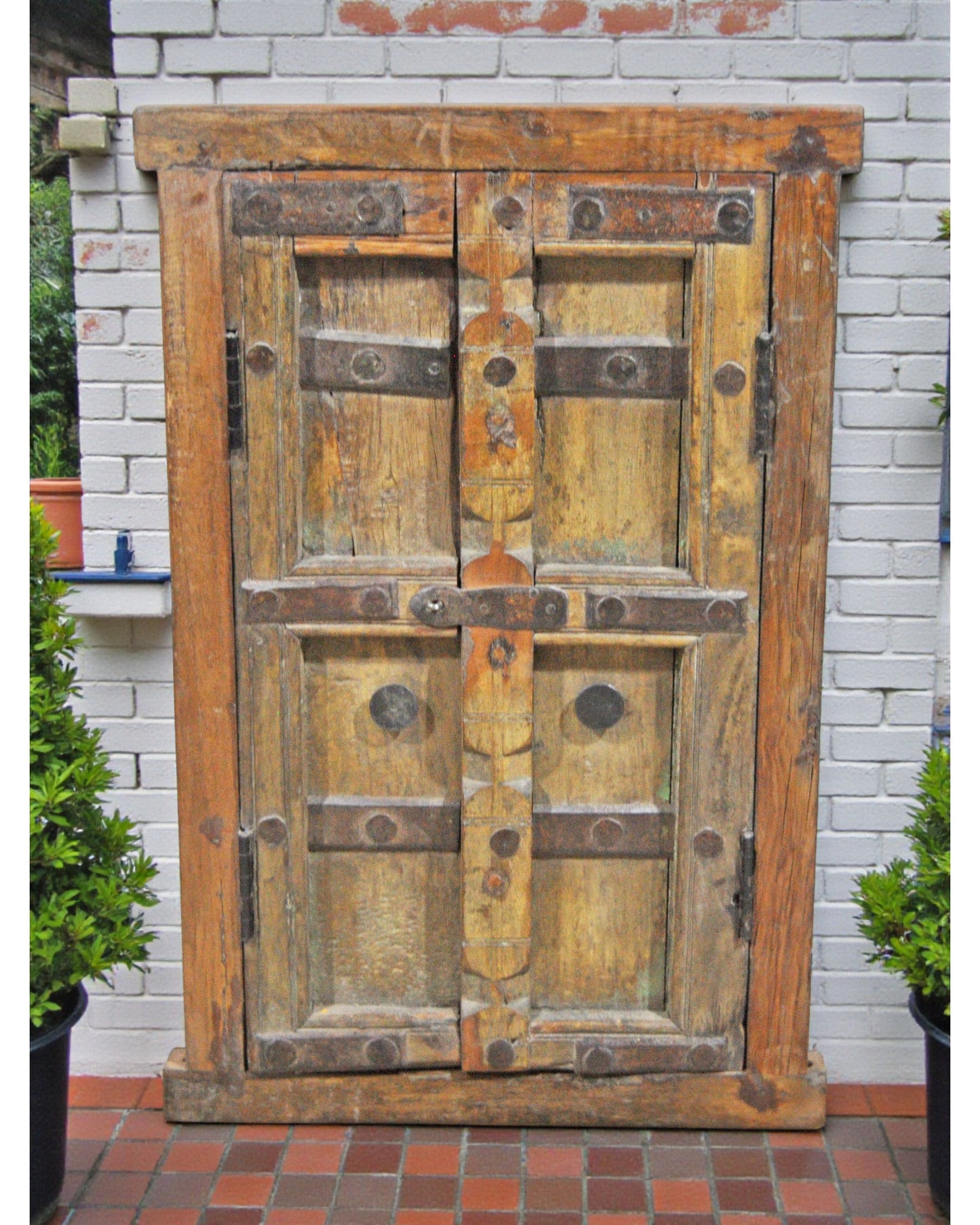 Antique Wooden Wall Décor Large Window Frame With 2 Panels Original Old Hand Crafted