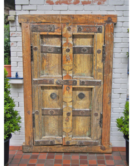 Antique Wooden Wall Décor Large Window Frame With 2 Panels Original Old Hand Crafted