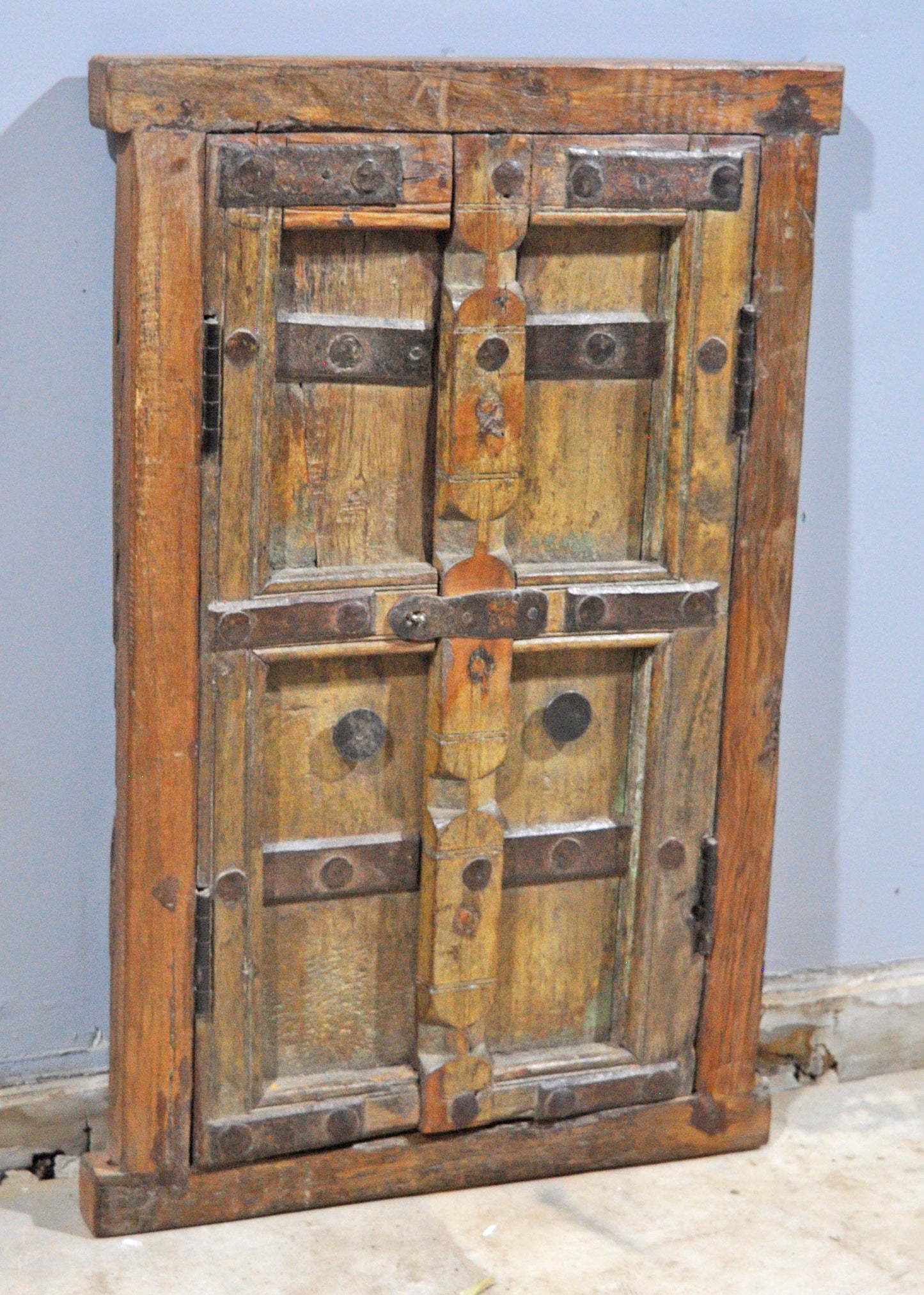 Antique Wooden Wall Décor Large Window Frame With 2 Panels Original Old Hand Crafted