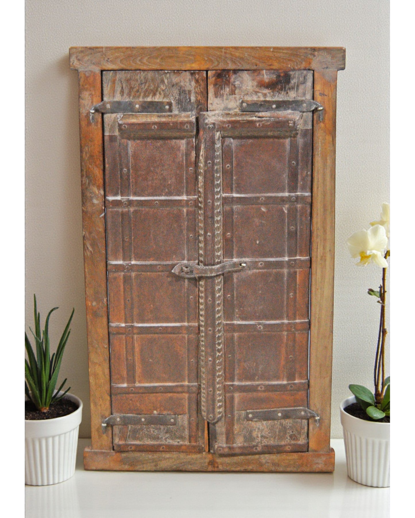 Antique Wooden Wall Décor Large Window Frame With 2 Panels Original Old Hand Crafted