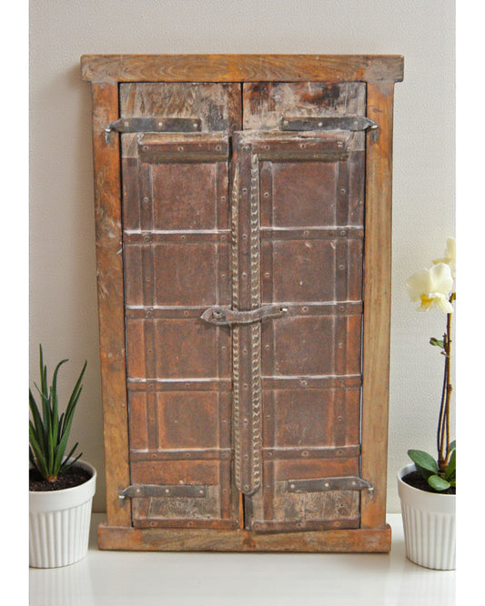 Antique Wooden Wall Décor Large Window Frame With 2 Panels Original Old Hand Crafted