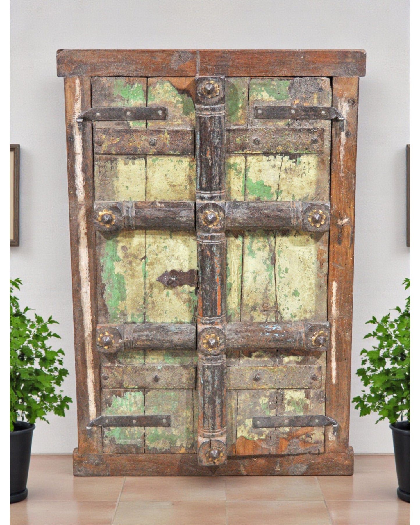 Antique Wooden Wall Décor Large Window Frame With 2 Panels Original Old Hand Crafted