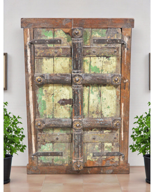 Antique Wooden Wall Décor Large Window Frame With 2 Panels Original Old Hand Crafted