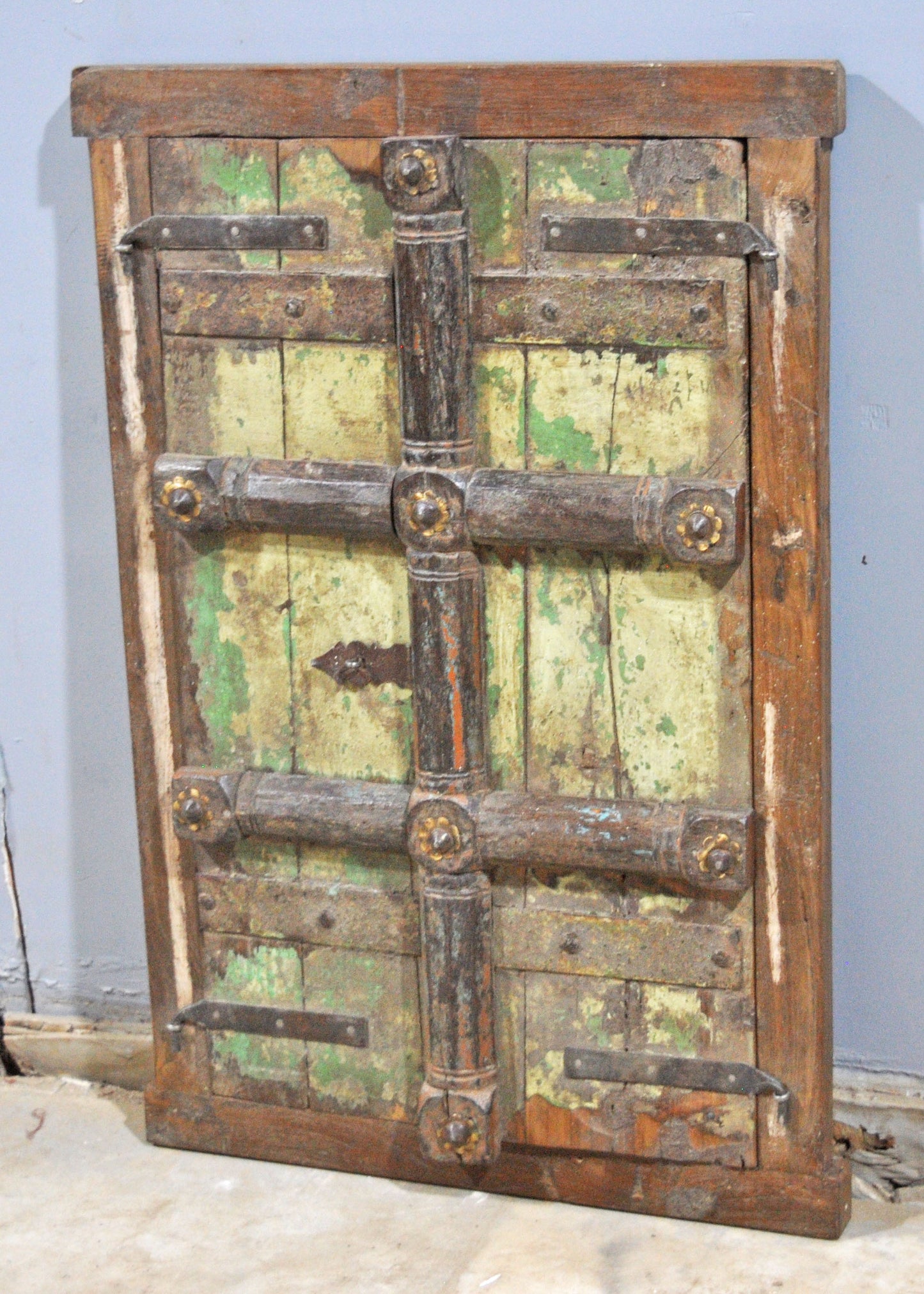 Antique Wooden Wall Décor Large Window Frame With 2 Panels Original Old Hand Crafted