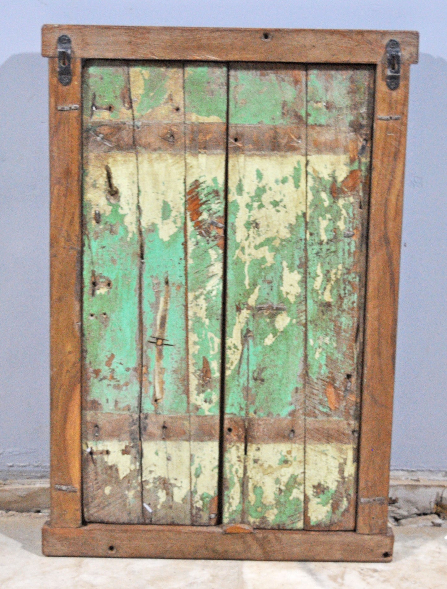 Antique Wooden Wall Décor Large Window Frame With 2 Panels Original Old Hand Crafted