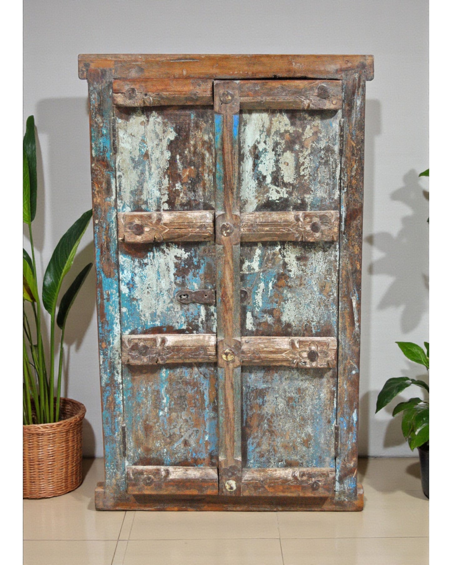 Antique Wooden Wall Décor Large Window Frame With 2 Panels Original Old Hand Crafted