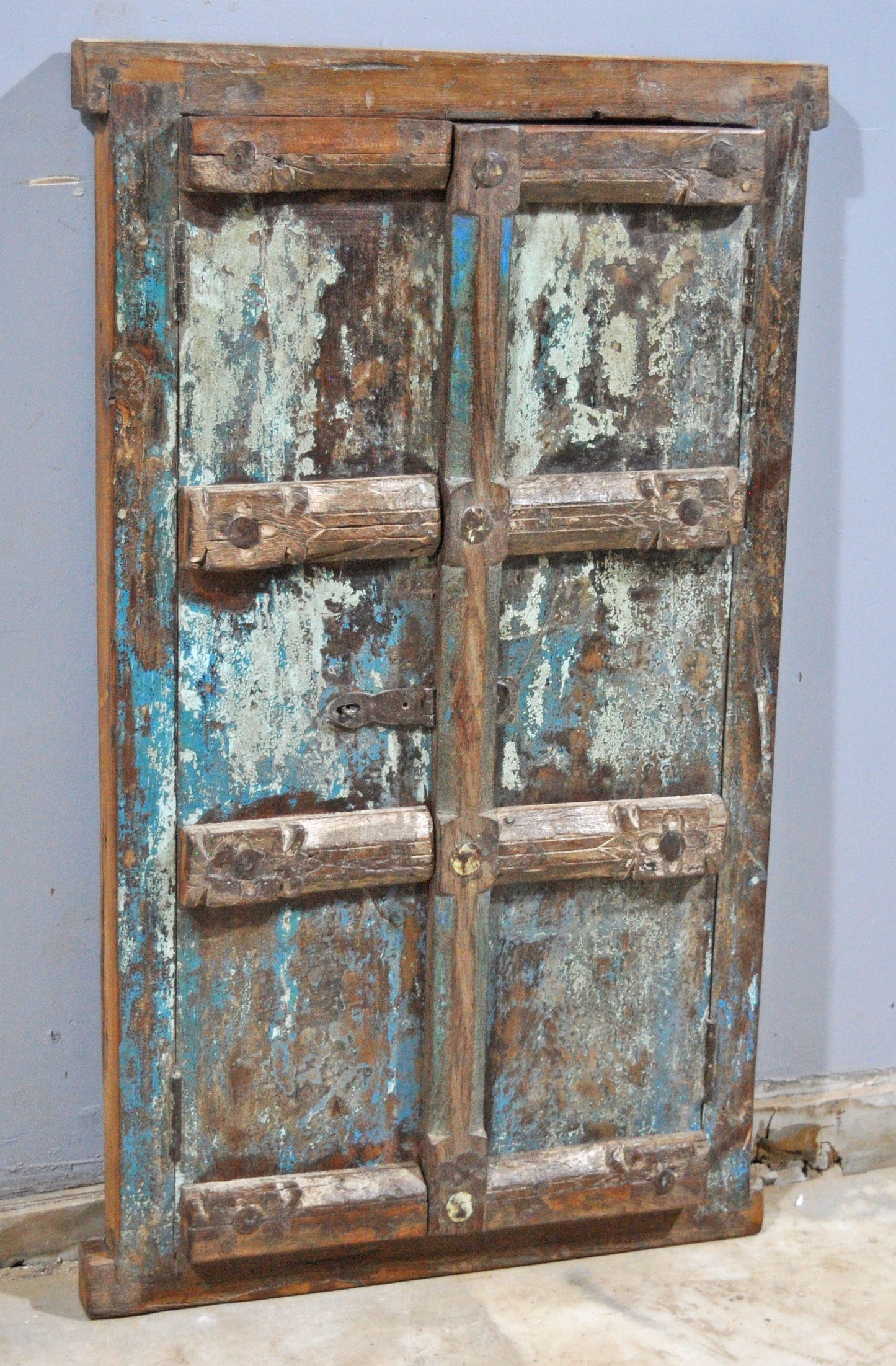 Antique Wooden Wall Décor Large Window Frame With 2 Panels Original Old Hand Crafted