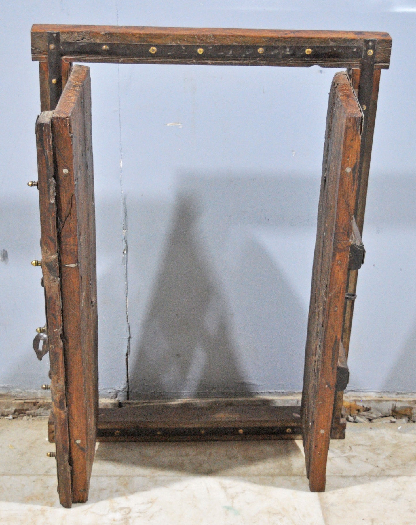 Antique Wooden Wall Décor Large Window Frame With 2 Panels Original Old Hand Crafted