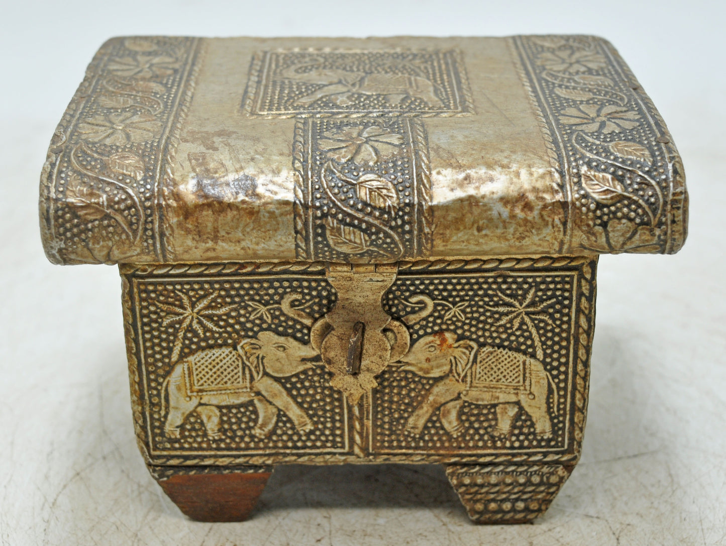 Vintage Wooden Jewelry Storage Box Original Old Hand Crafted Brass Fitted