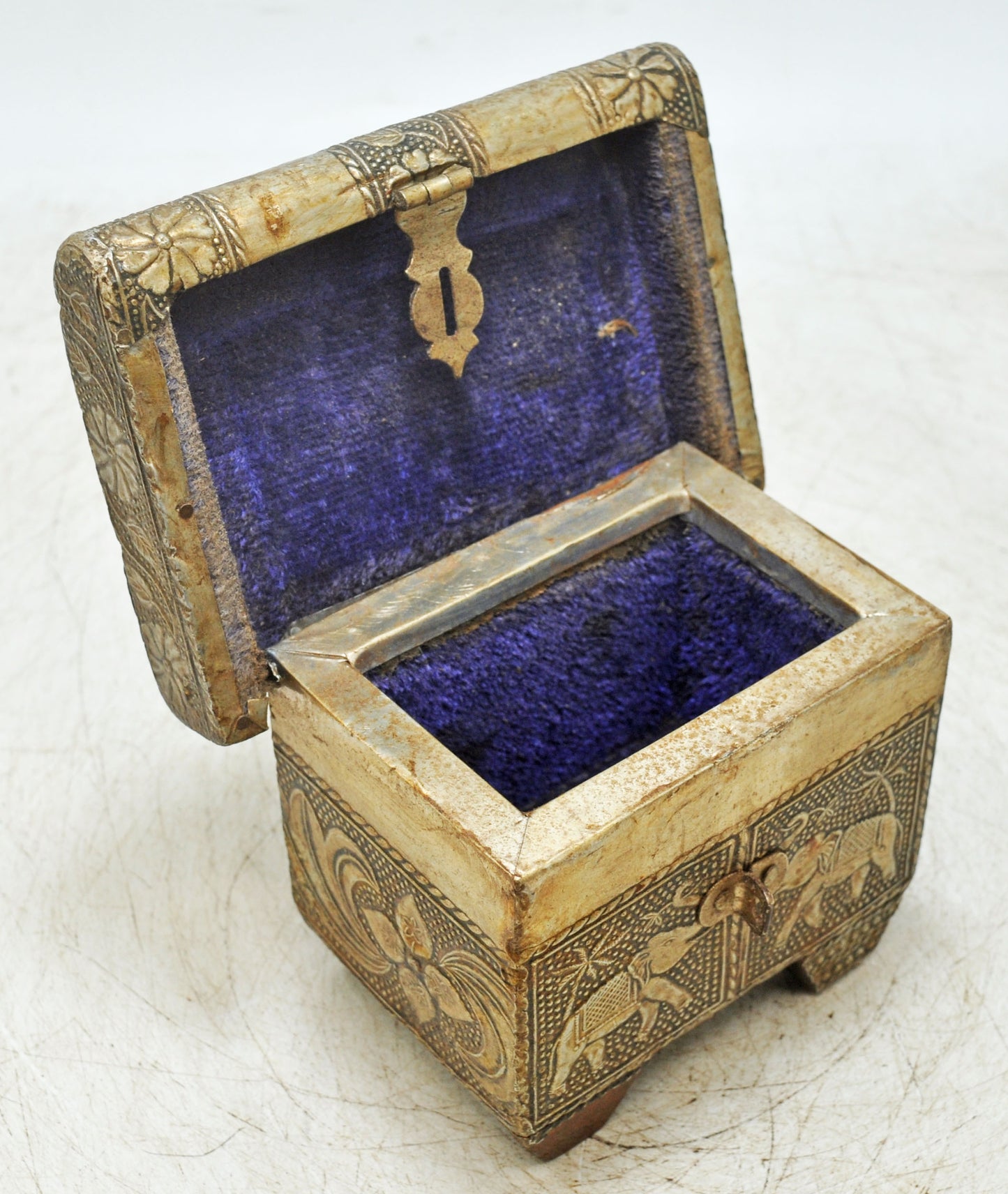 Vintage Wooden Jewelry Storage Box Original Old Hand Crafted Brass Fitted