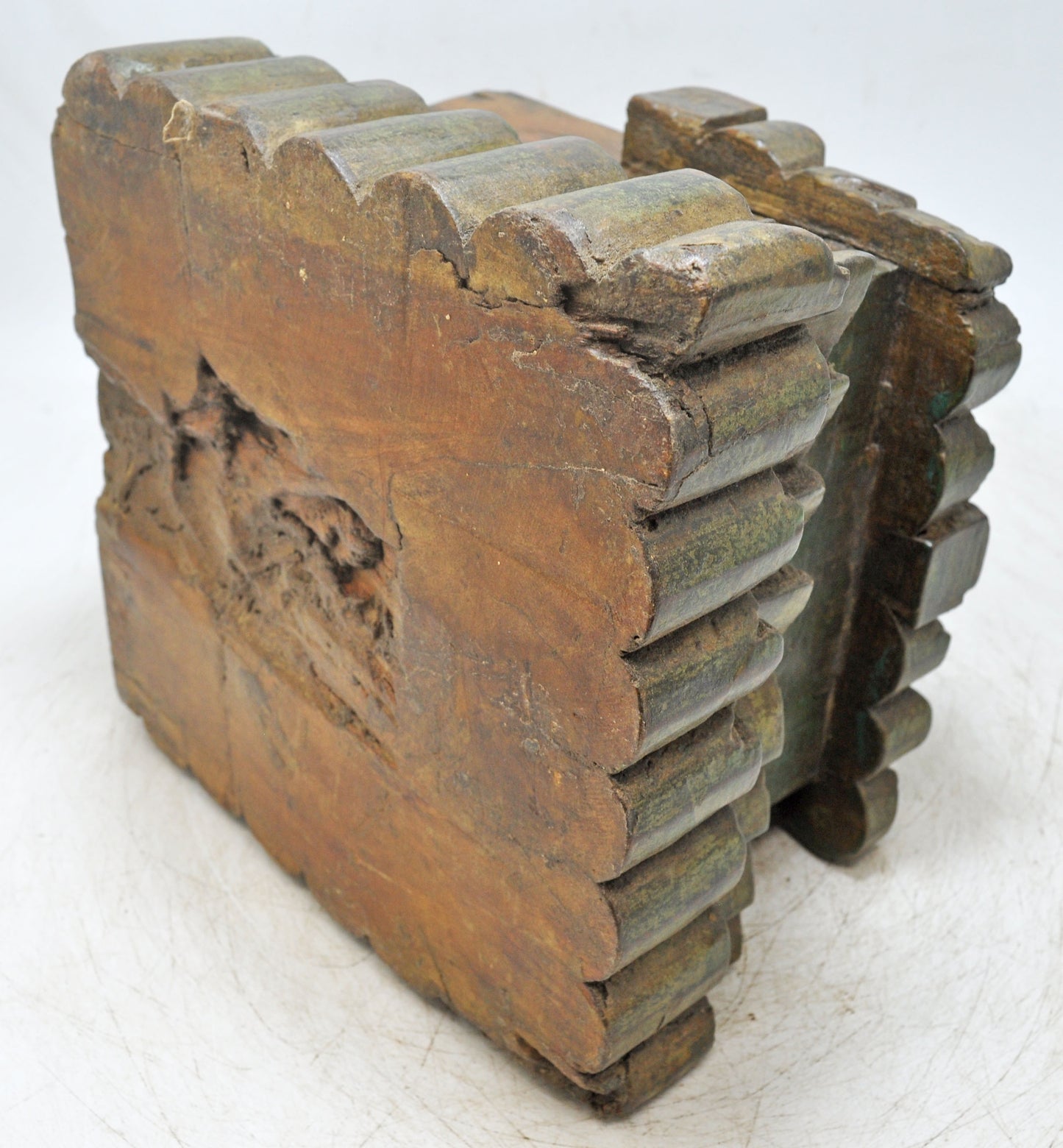 Antique Wooden Heavy Pillar Base Candle Holder Original Old Hand Carved