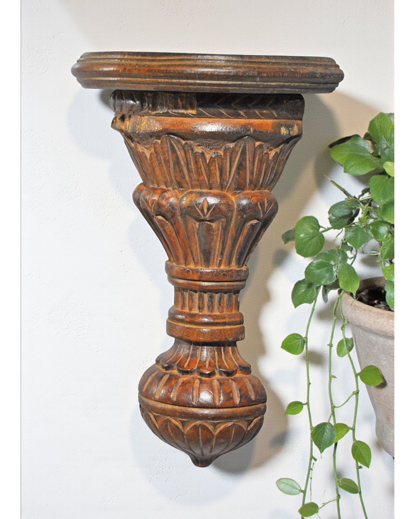 Antique Wooden Wall Décor Hanging Shelf Original Old Fine Hand Carved