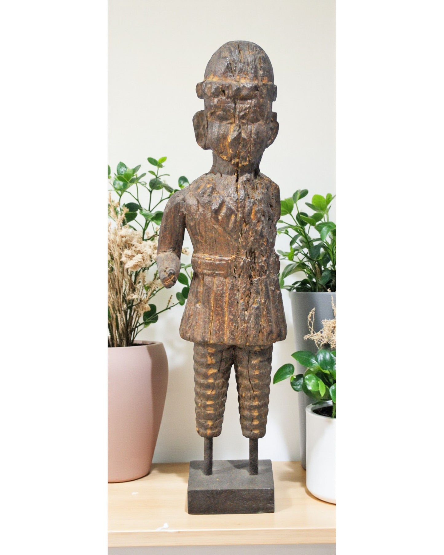 Antique Wooden Large Size Man Figurine Statue Original Old Fine Hand Carved