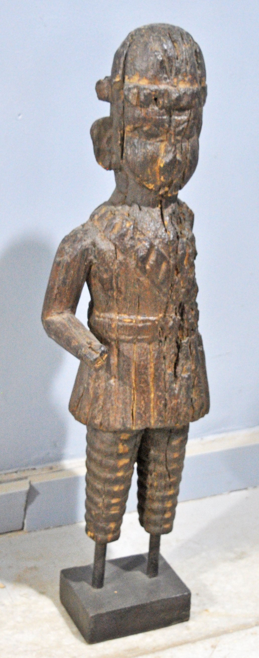 Antique Wooden Large Size Man Figurine Statue Original Old Fine Hand Carved