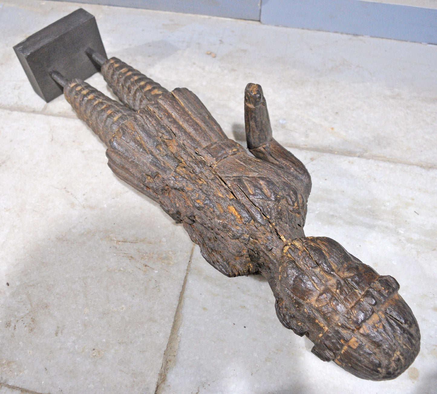 Antique Wooden Large Size Man Figurine Statue Original Old Fine Hand Carved