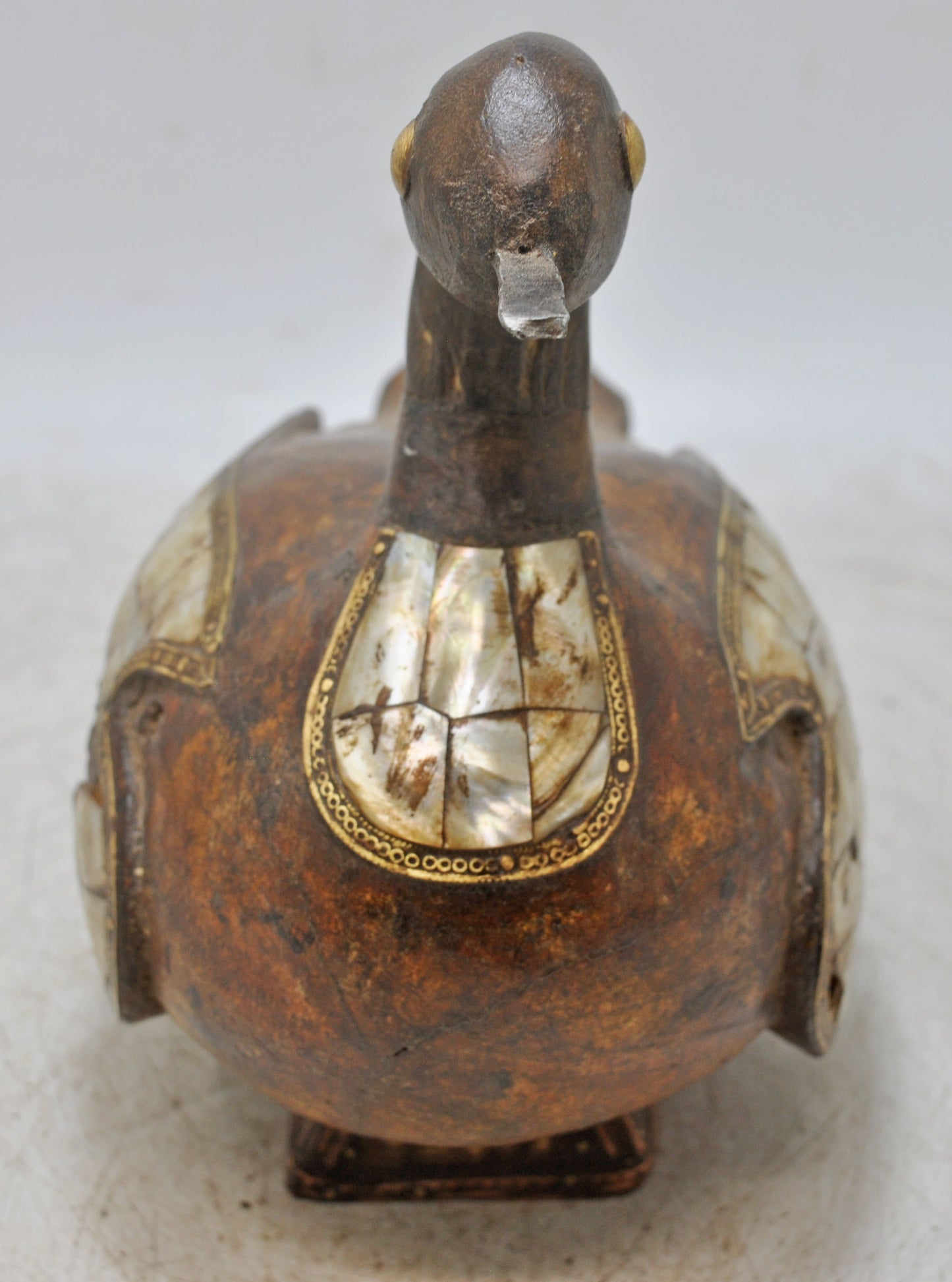 Vintage Wooden Duck Bird Figurine Original Old Hand Carved MOP Fitted