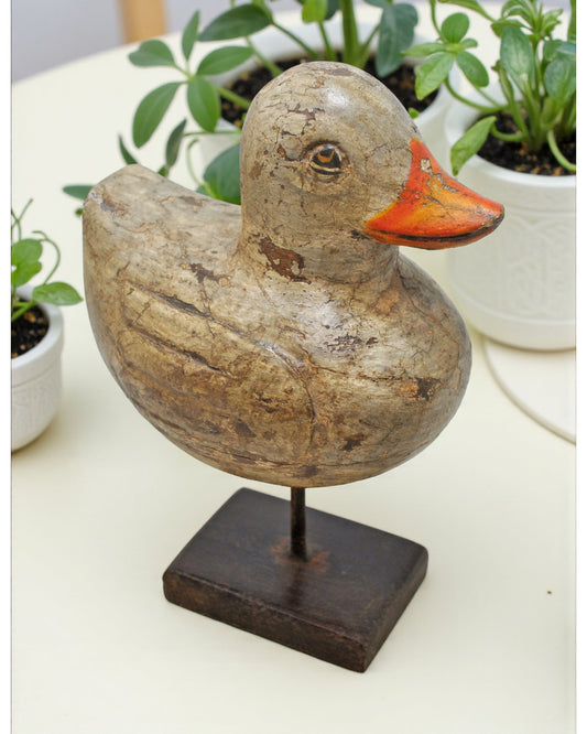 Vintage Wooden Duck Bird Figurine Original Old Hand Carved Painted