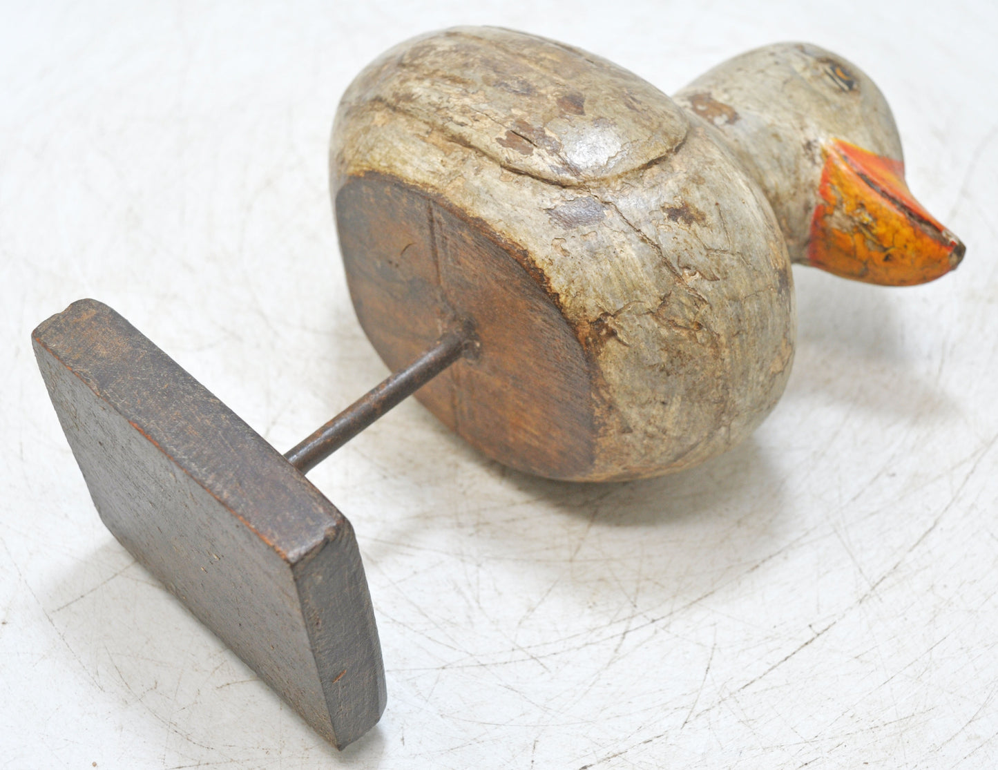 Vintage Wooden Duck Bird Figurine Original Old Hand Carved Painted