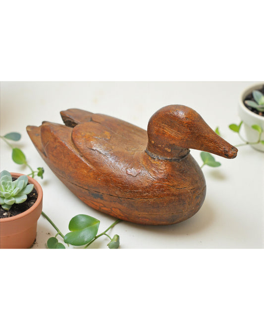 Vintage Wooden Duck Bird Figurine Original Old Hand Carved