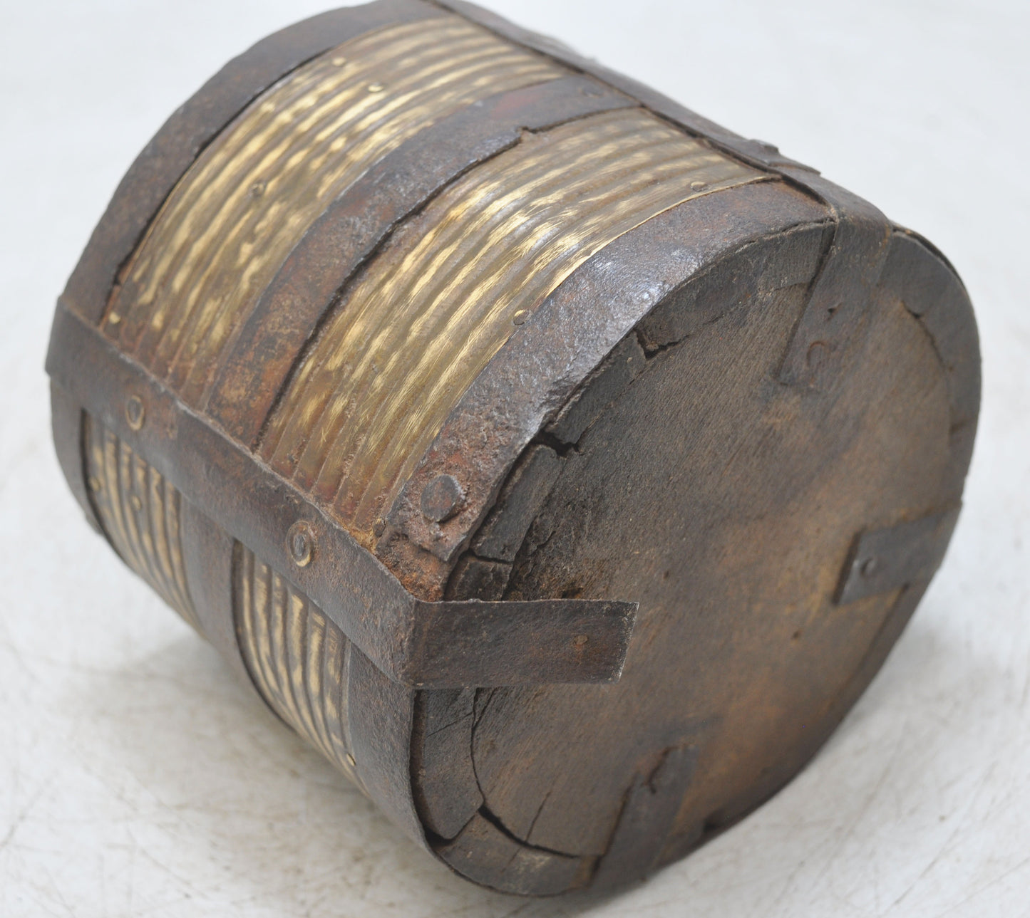 Vintage Wooden Grain Measurement Pot Paili Original Old Hand Crafted Brass Fitted