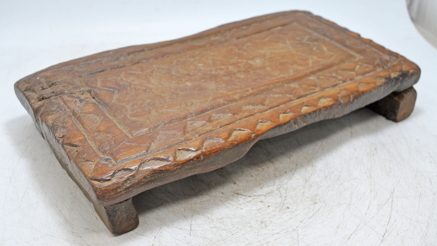 Antique Wooden Low Floor Sitting Bajot Stool Original Old Hand Carved