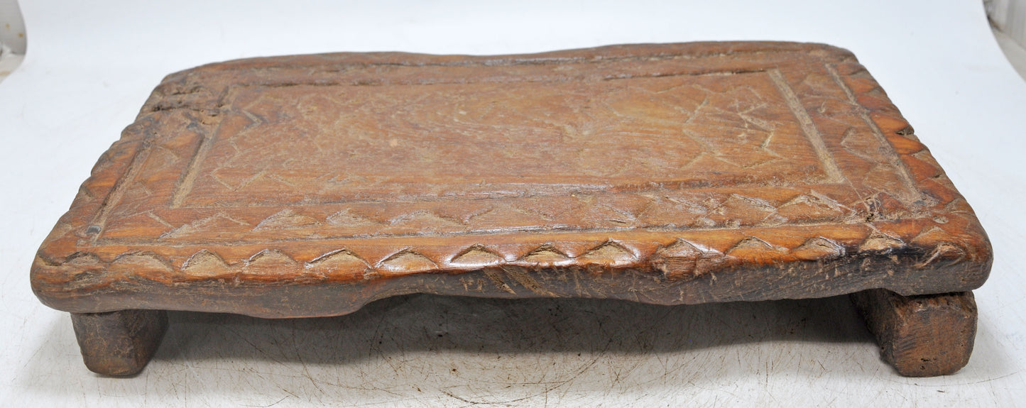 Antique Wooden Low Floor Sitting Bajot Stool Original Old Hand Carved