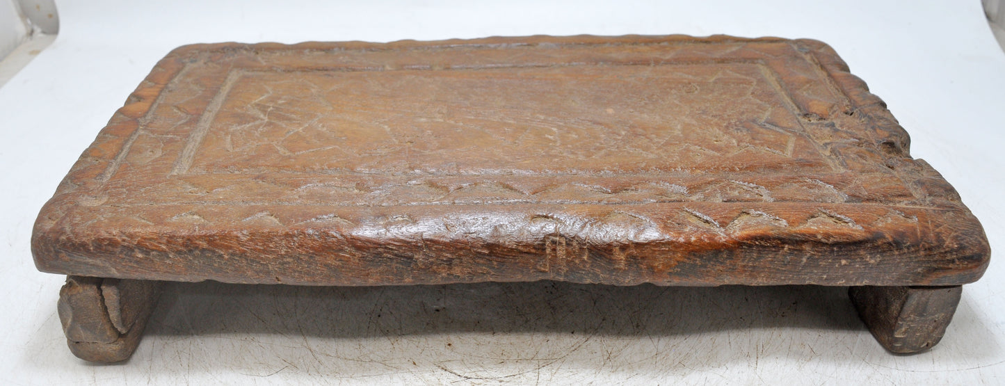 Antique Wooden Low Floor Sitting Bajot Stool Original Old Hand Carved